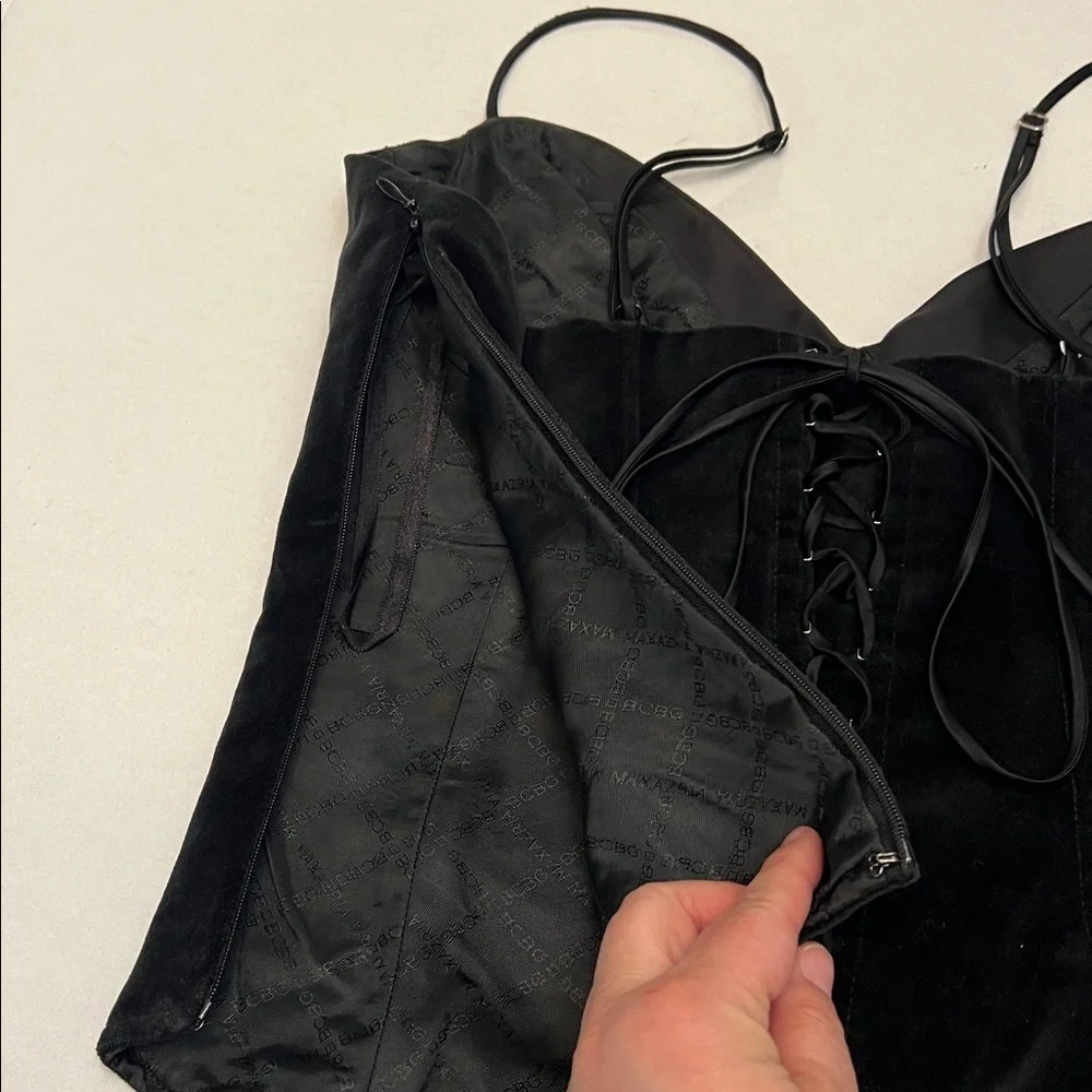 BCBGMAXAZRIA BLACK VELVET CORSET TOP WITH LACE-UP BACK SIZE 12 - Picture 9 of 16